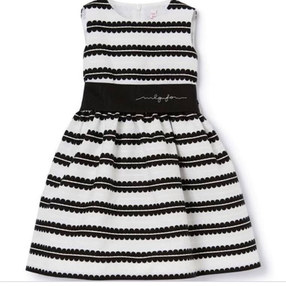 Il Gufo Black and White Striped Kids Formal Dress with Grosgrain Bow